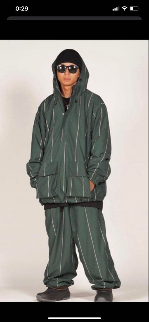 【希少】mahf セットアップ　上下　グリーンストライプ　XXL