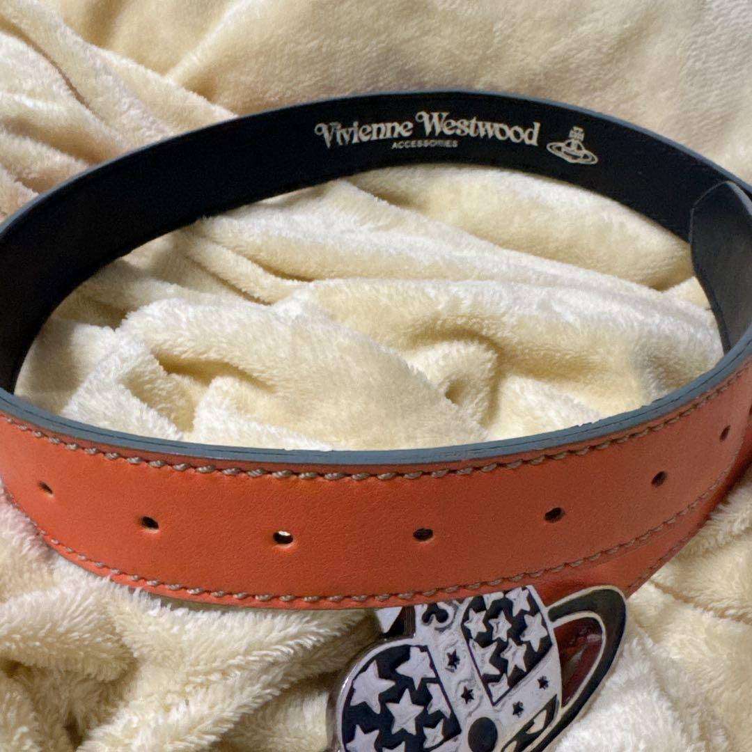 ヴィヴィアンウエストウッド ベルト オーブ スカル レザー オレンジ