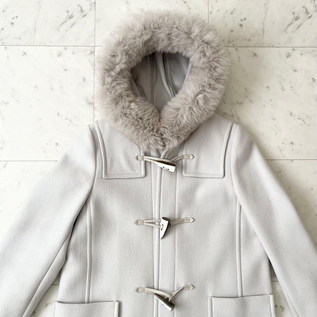 美品♪シップス　カシミヤ混　ブルーフォックス　ファーダッフルコート　ロング　S