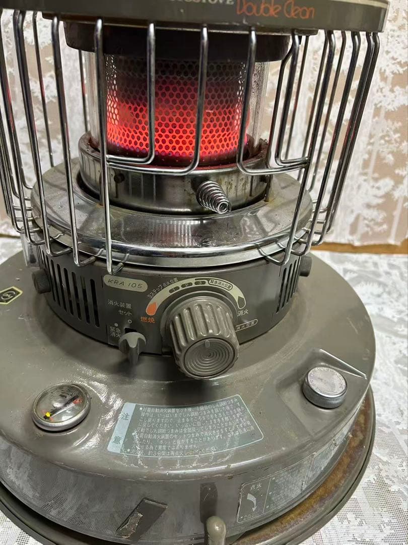 円筒形ストーブ グレー 金属ガード付き