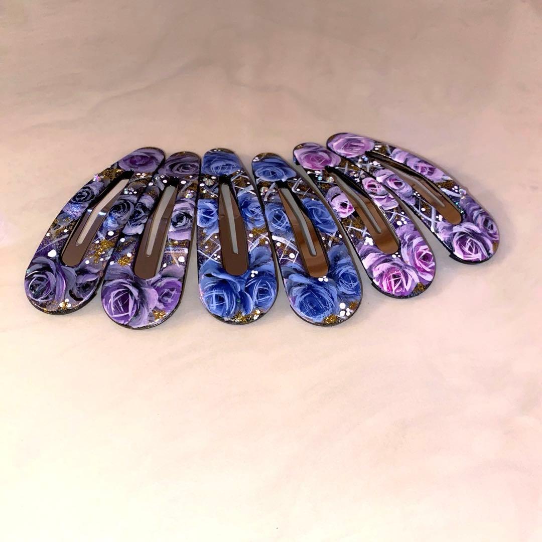 ショルダーバック　パッチン留め　薔薇　手描き　トールペイント