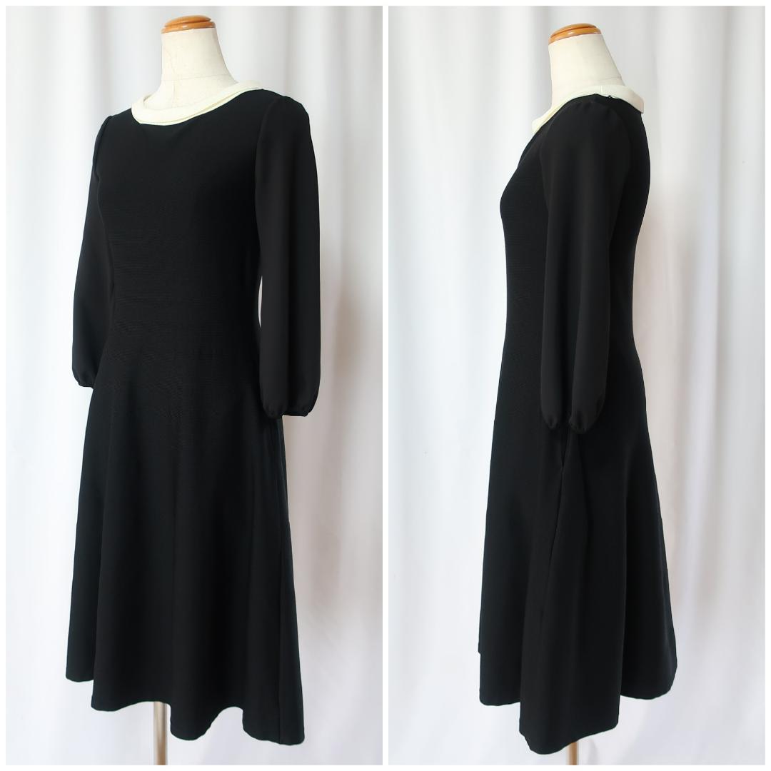 ルネ Rene ニットワンピース ドレス バイカラー フレア Aライン 黒 34