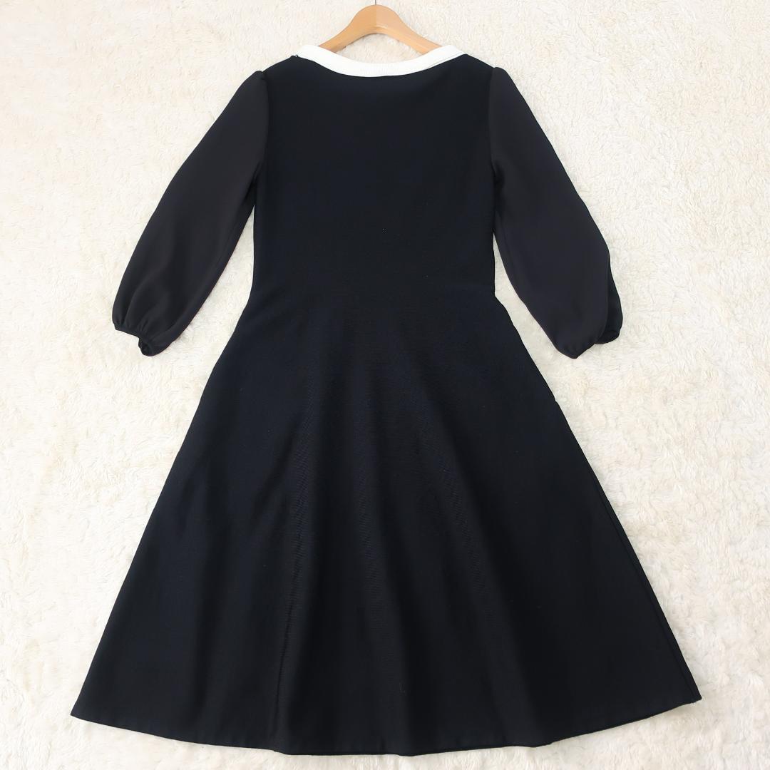 ルネ Rene ニットワンピース ドレス バイカラー フレア Aライン 黒 34