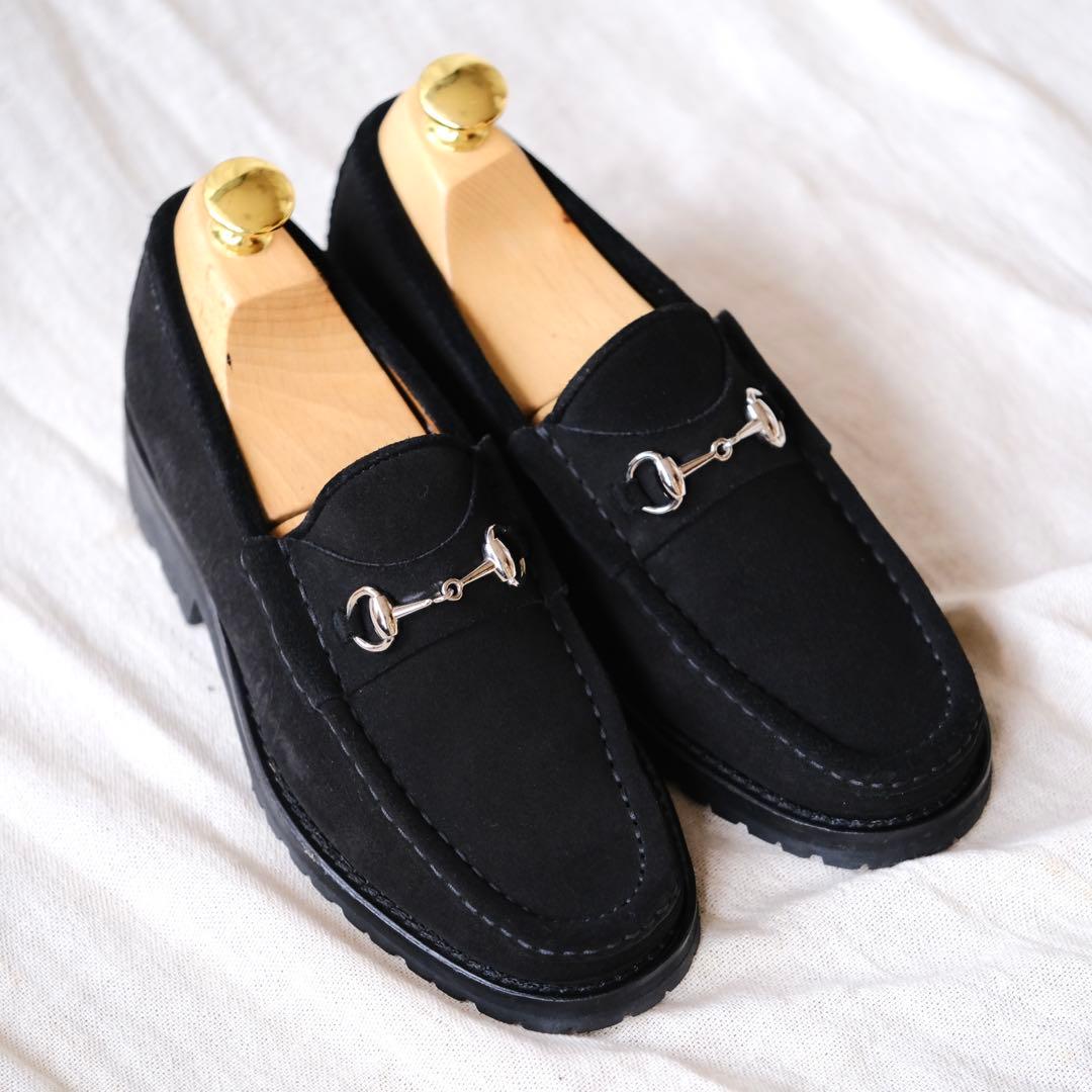 美品GUCCIグッチ ホースビットスエードローファー ブラック34.5C