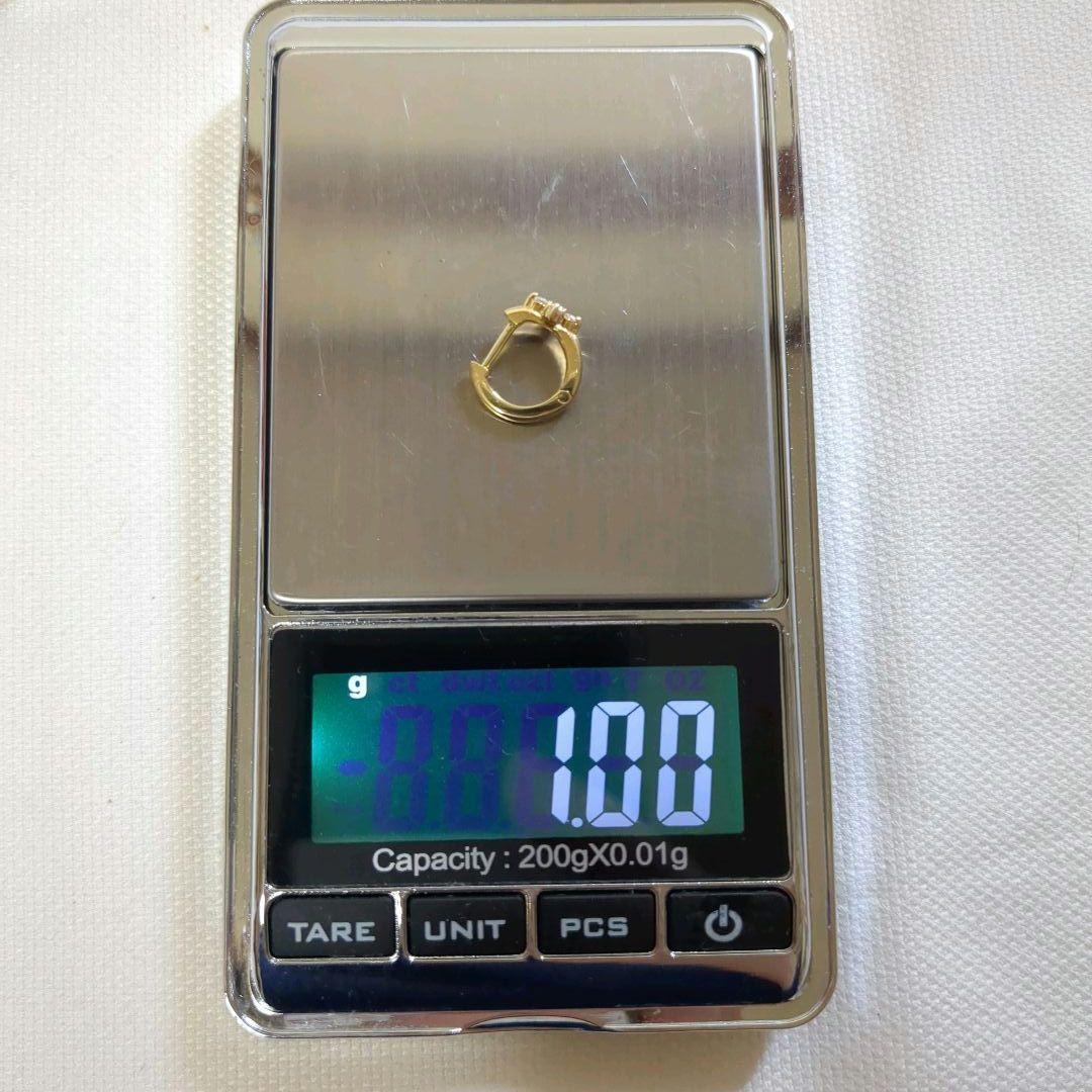 K18　D0.08ct　中折れ式　フープピアス　片耳　YG　クロス　花　小さめ