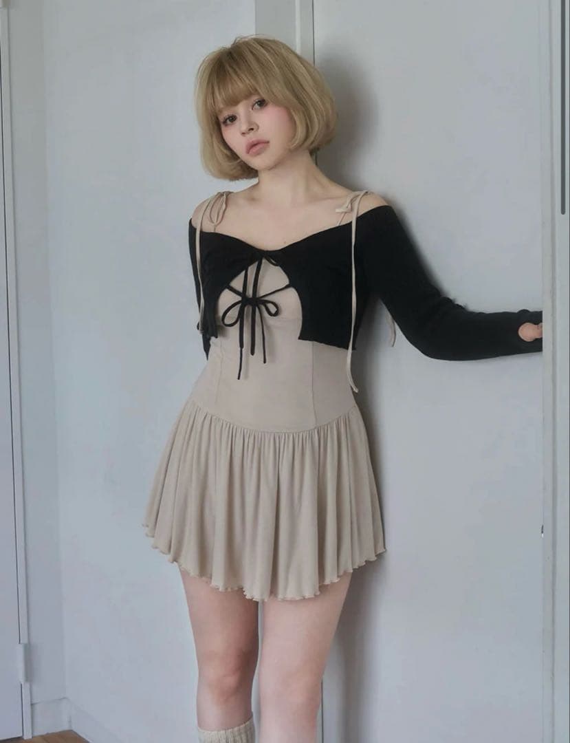 ワンピース Nei knit set flare dress andmary black