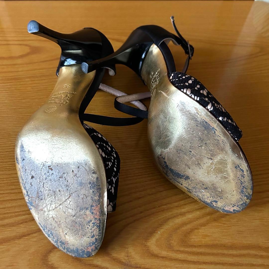 コムイルフォー アルゼンチンタンゴシューズ　オープントゥ 黒レース 38