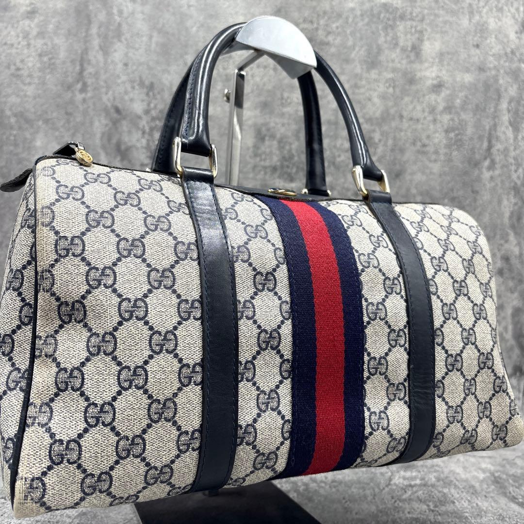 ✨極美品✨GUCCI シェリーライン GG ボストンバッグ レザー ネイビー