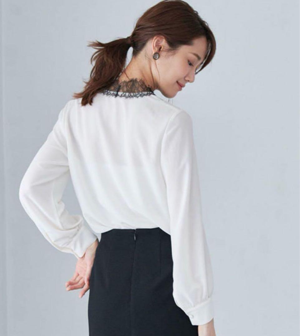 ANAYI アナイ クレープジョーゼットレースブラウス 38 オフィス 上品