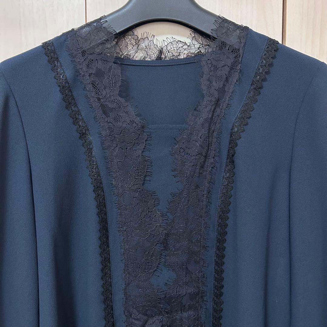 ANAYI アナイ クレープジョーゼットレースブラウス 38 オフィス 上品