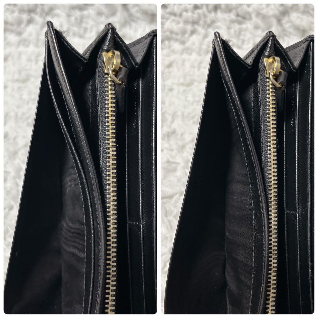 美品✨プラダ 2つ折り長財布 サイフィアーノレザー 三角プレート トライアングル
