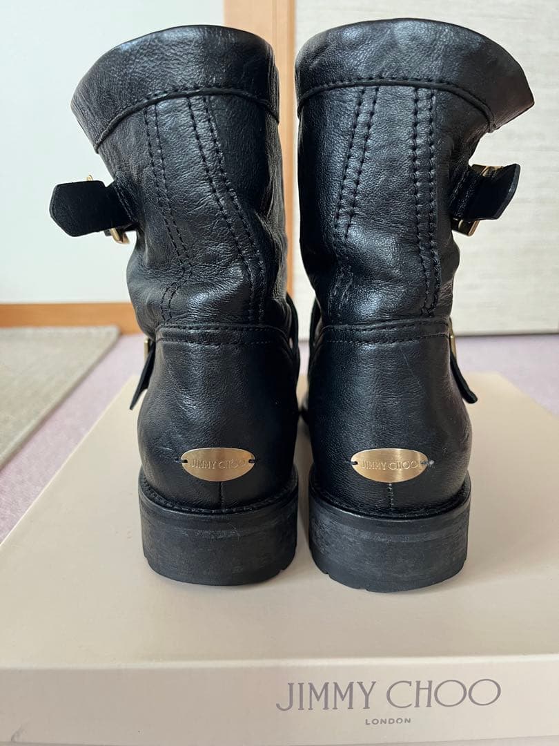 最終値下げJIMMY CHOO ブラックレザーバイカーブーツ 38