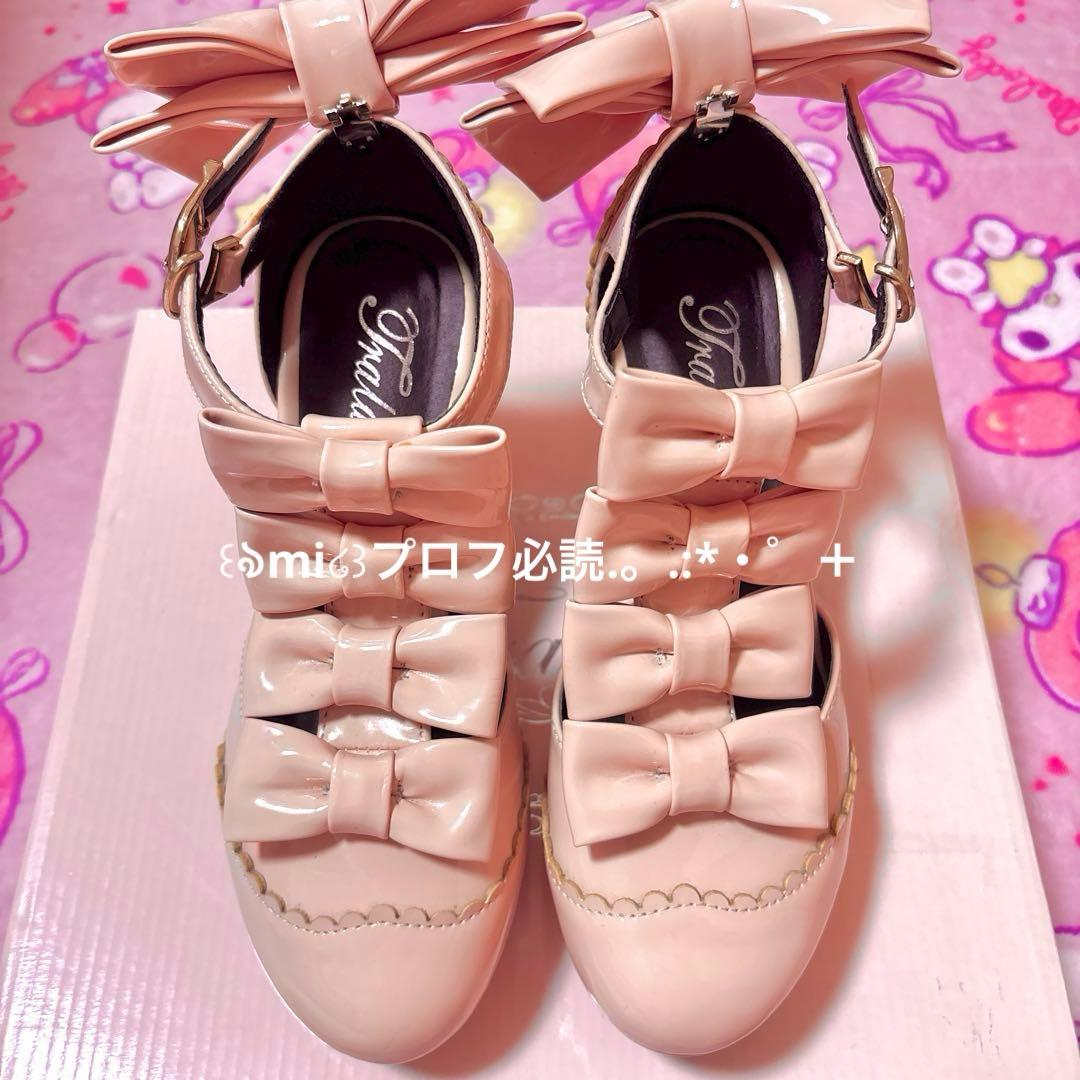 激希少♡トゥララ　4連ビッグリボンパンプス　ロリータ　姫ギャル　ピンク　リズリサ