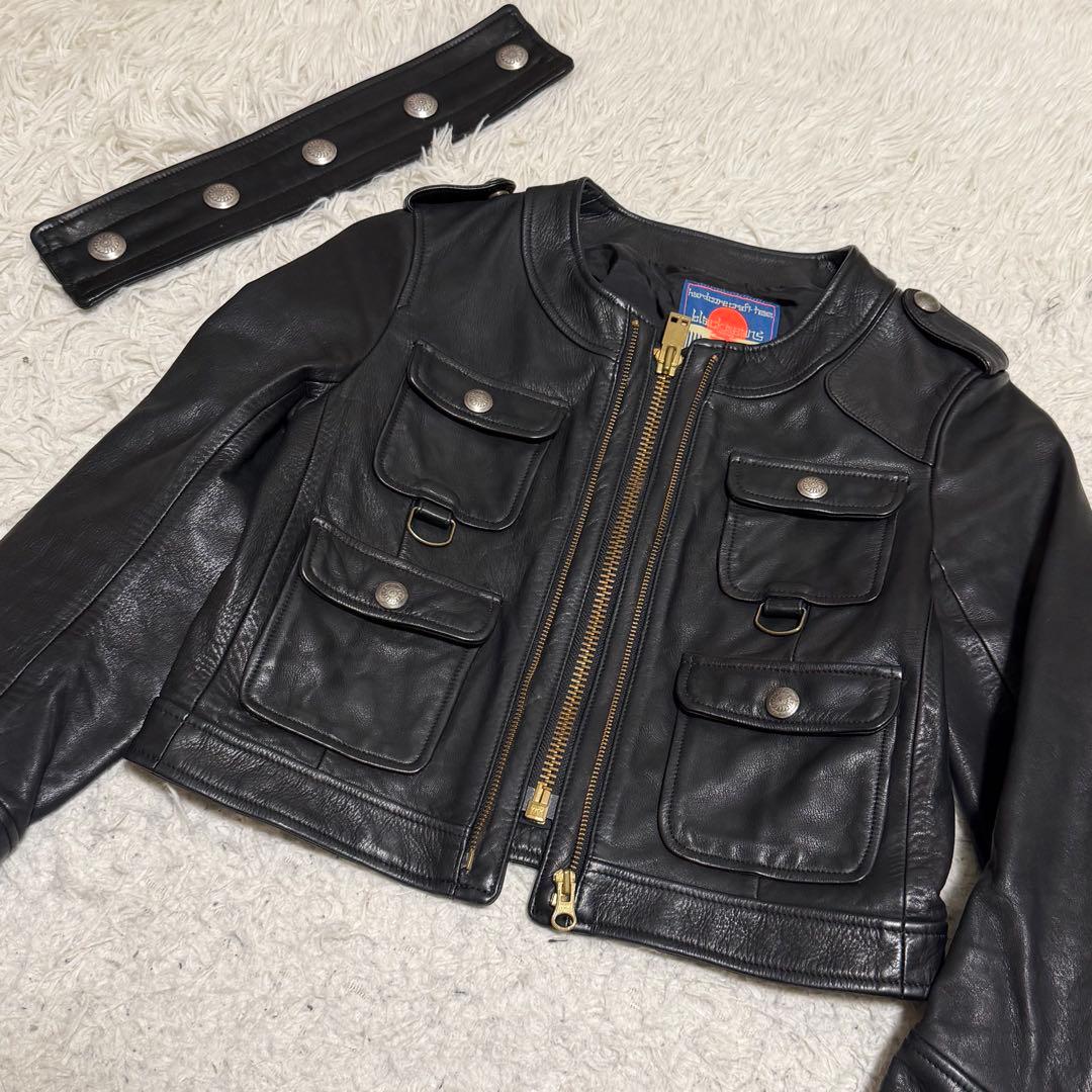 激レア　ブラックミーンズ　シングルライダースジャケット　ノーカラー　短丈　y2k