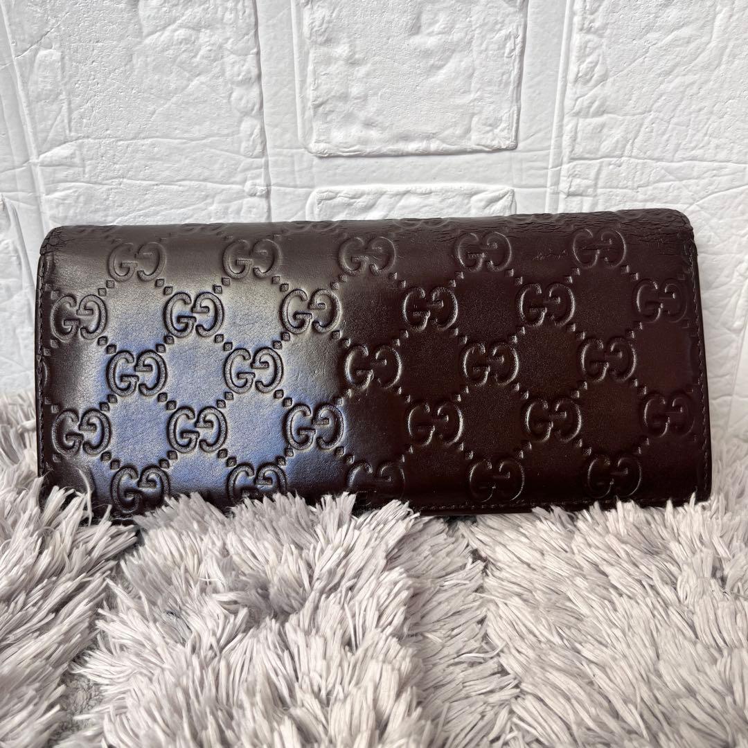 GUCCI ✨シマ　長財布　ダークブラウン　メンズ　GG柄
