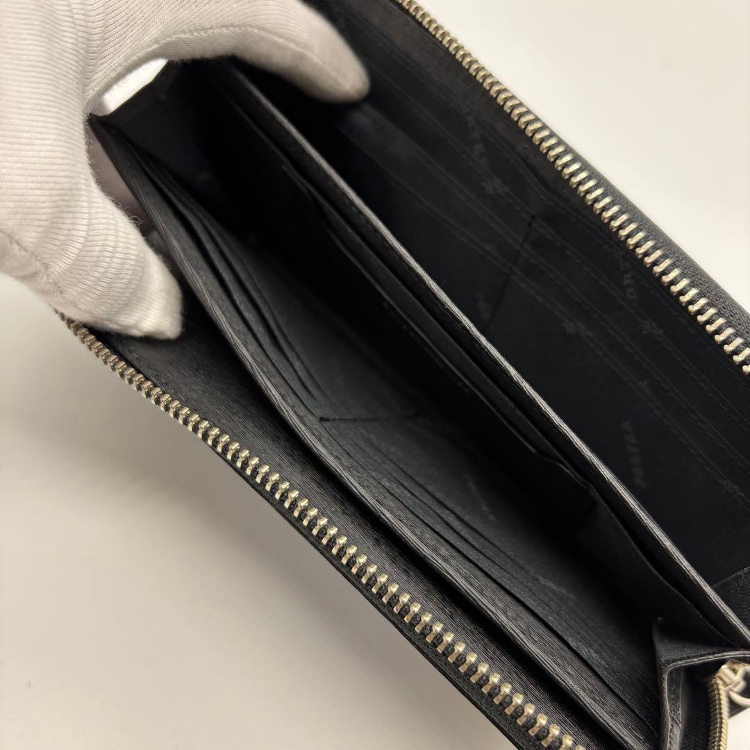 【極美品】ポーター カレント 長財布 ラウンドジップ レザー 本革 ロゴ 黒