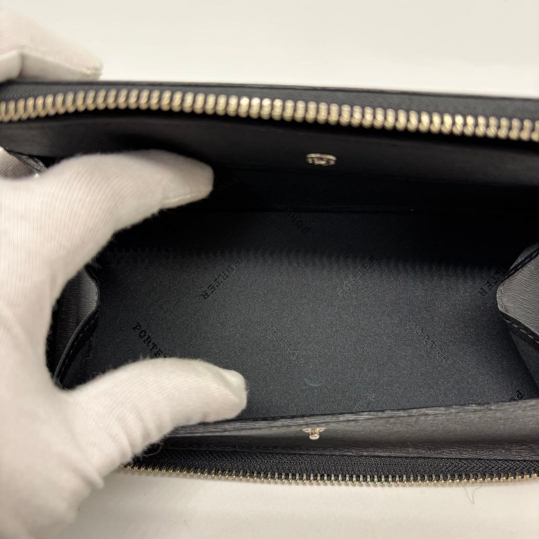 【極美品】ポーター カレント 長財布 ラウンドジップ レザー 本革 ロゴ 黒
