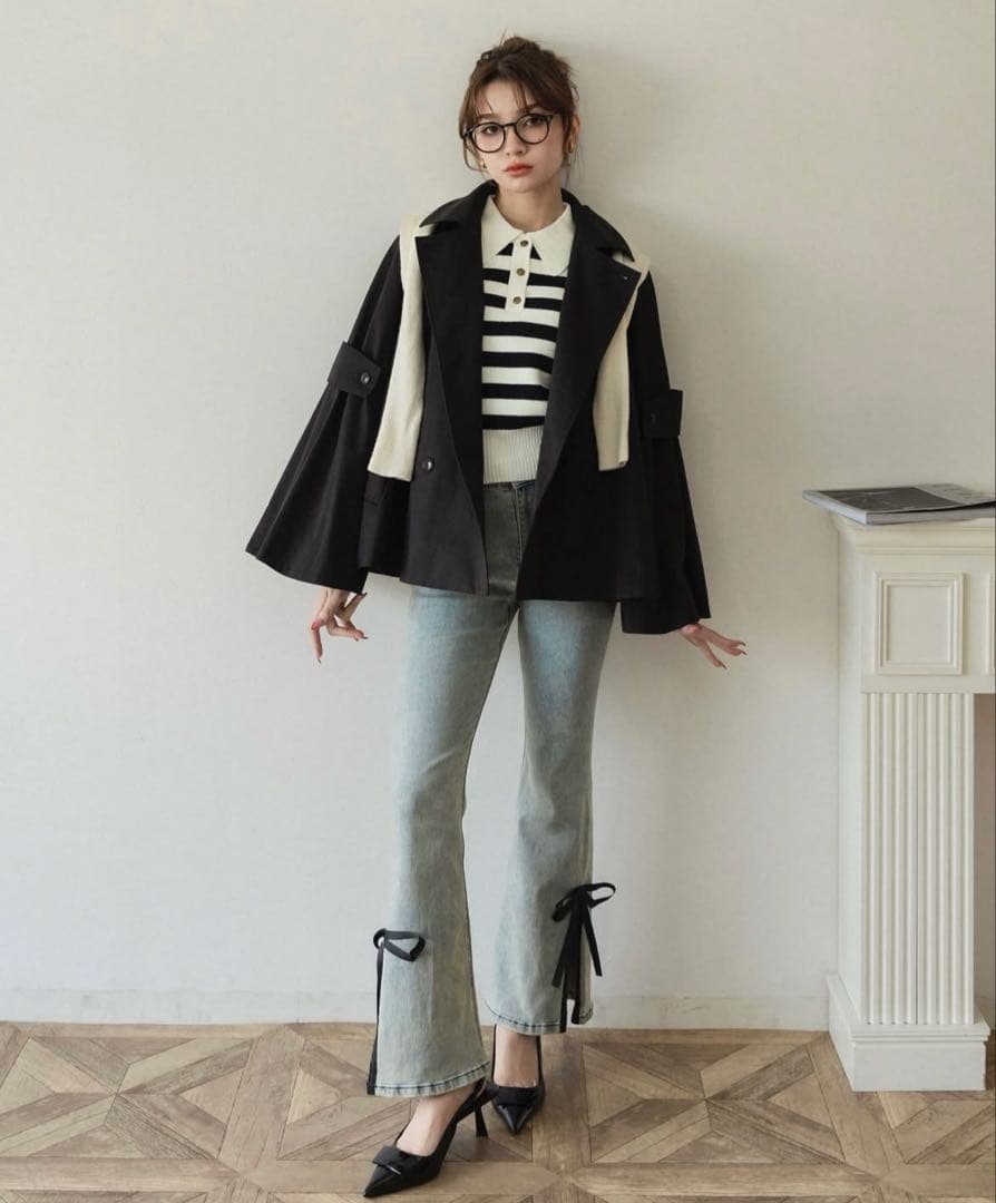 ranclicサイドスリットデニム　リボンパンツ