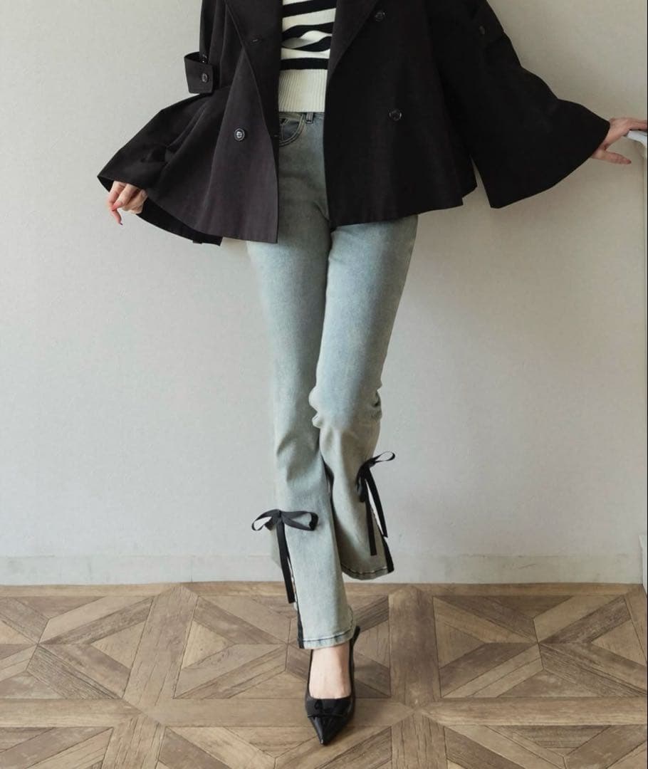 ranclicサイドスリットデニム　リボンパンツ