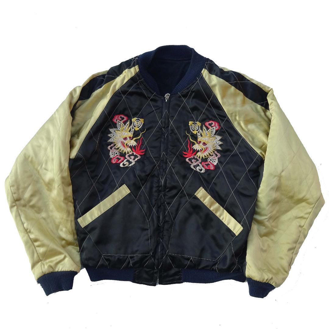 M品番　東洋スカジャン別珍リバーシブル刺繍 L中綿スカル ドクロ 蛇髑髏 昇龍