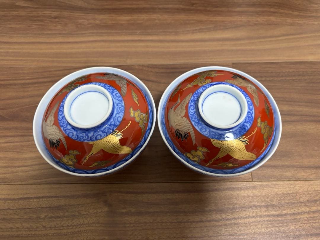 深川製磁　茶漬揃　染錦手波鶴紋　赤絵金彩　美術有田焼