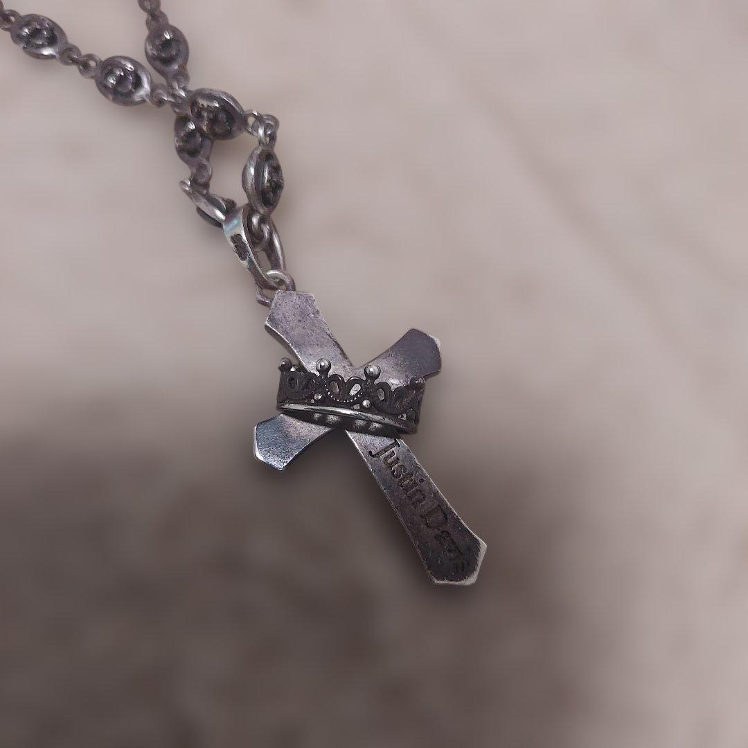 ジャスティンデービスシルバー十字架ネックレス ケース付き　トップ+チェーン