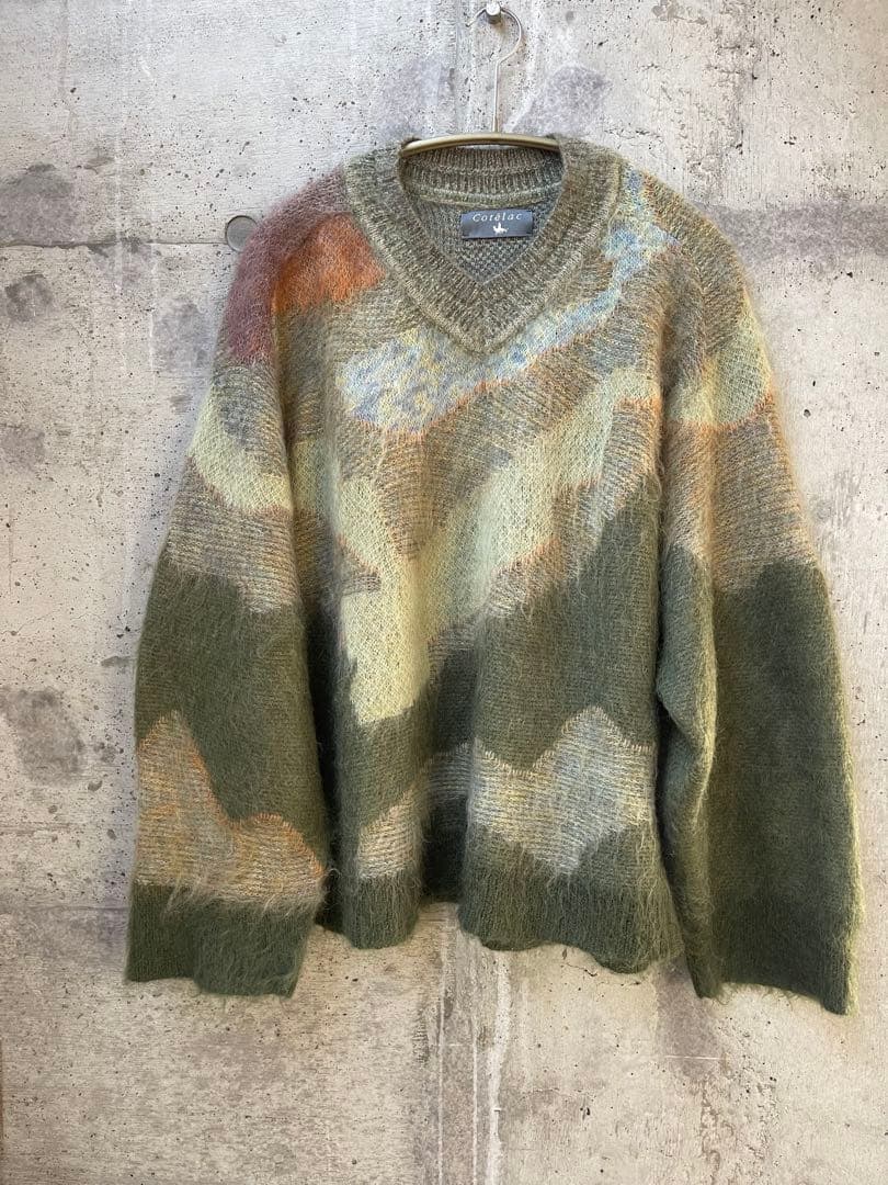 cotelac オリーブグリーン カモフラ Vネックセーター