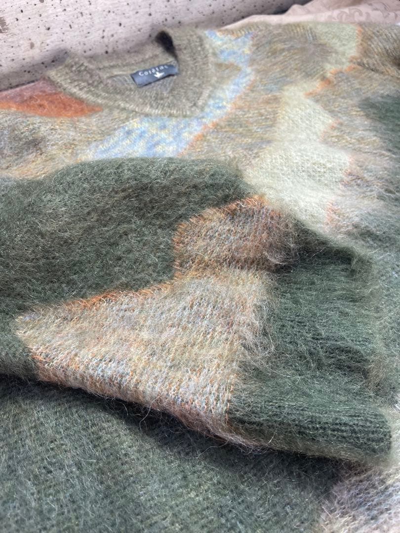 cotelac オリーブグリーン カモフラ Vネックセーター