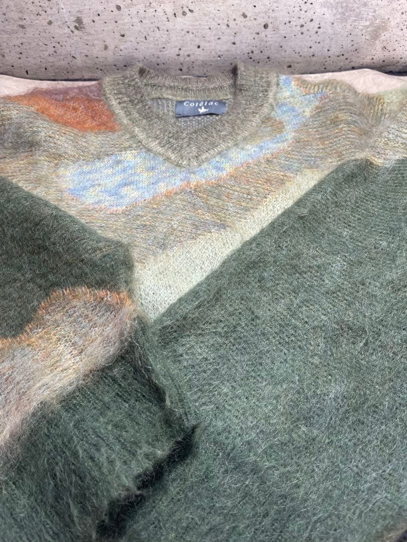 cotelac オリーブグリーン カモフラ Vネックセーター