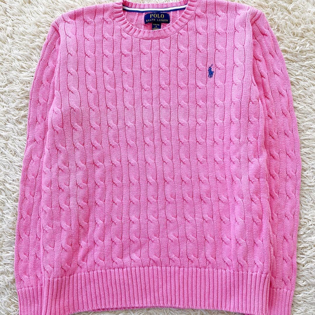 美品✨ポロラルフローレン 大きめLサイズ ピンク ケーブルニット セーター 長袖