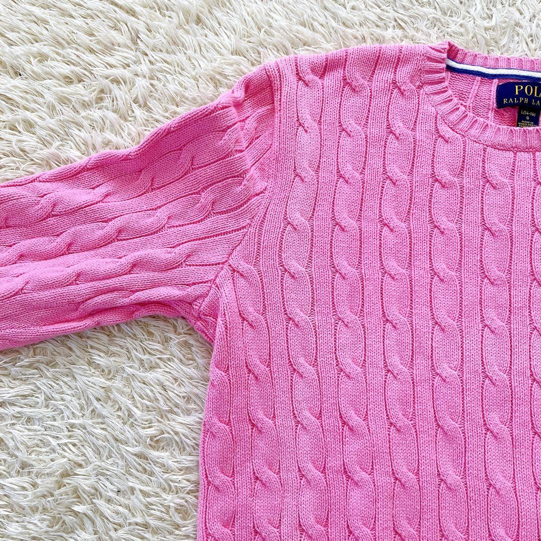 美品✨ポロラルフローレン 大きめLサイズ ピンク ケーブルニット セーター 長袖
