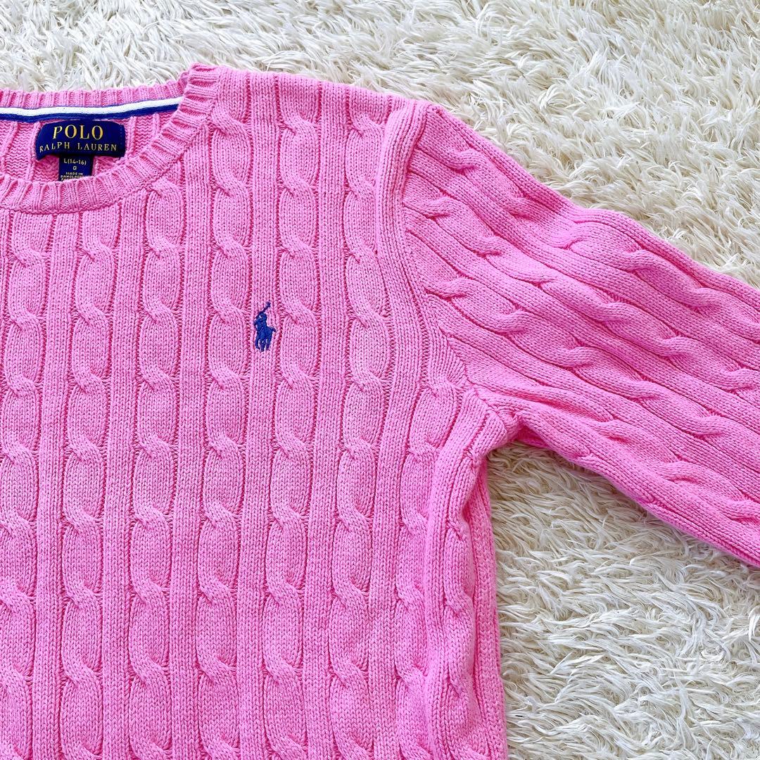 美品✨ポロラルフローレン 大きめLサイズ ピンク ケーブルニット セーター 長袖