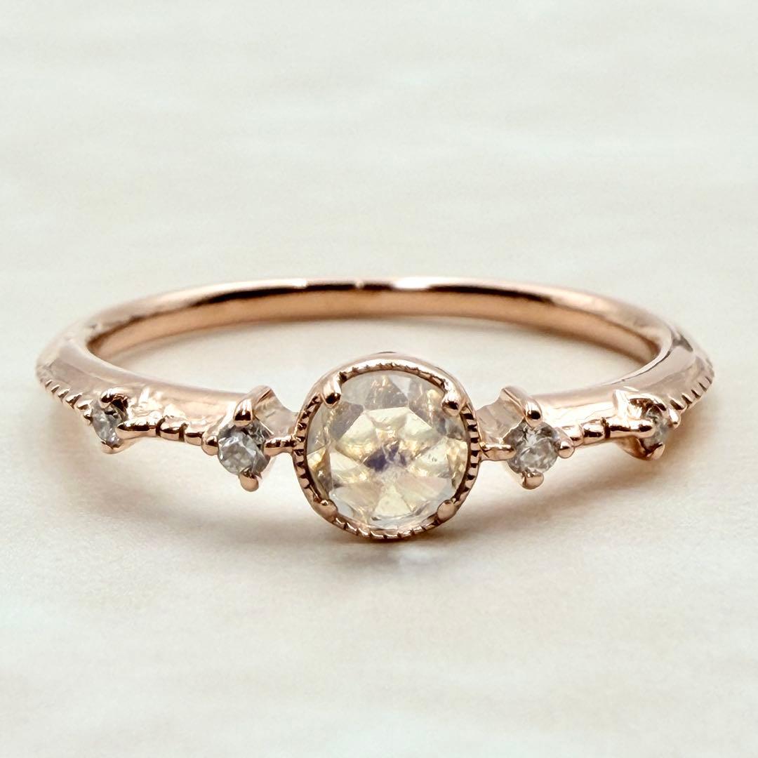 ほぼ未使用　K10 ブルームーンストーン　ダイヤモンド　リング　ピンクゴールド