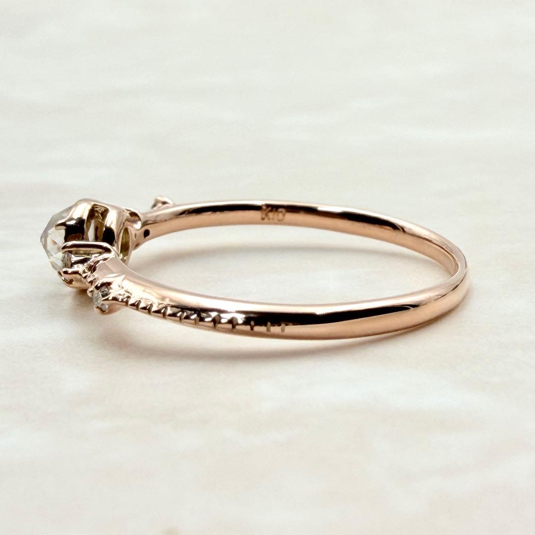 ほぼ未使用　K10 ブルームーンストーン　ダイヤモンド　リング　ピンクゴールド