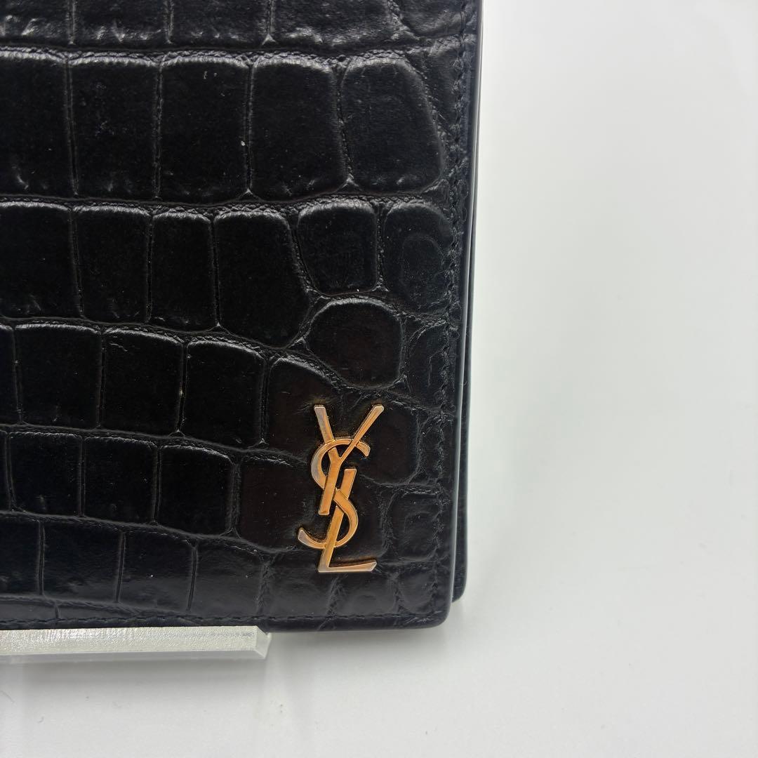 YSL クロコダイル風レザー 長財布 ブラック