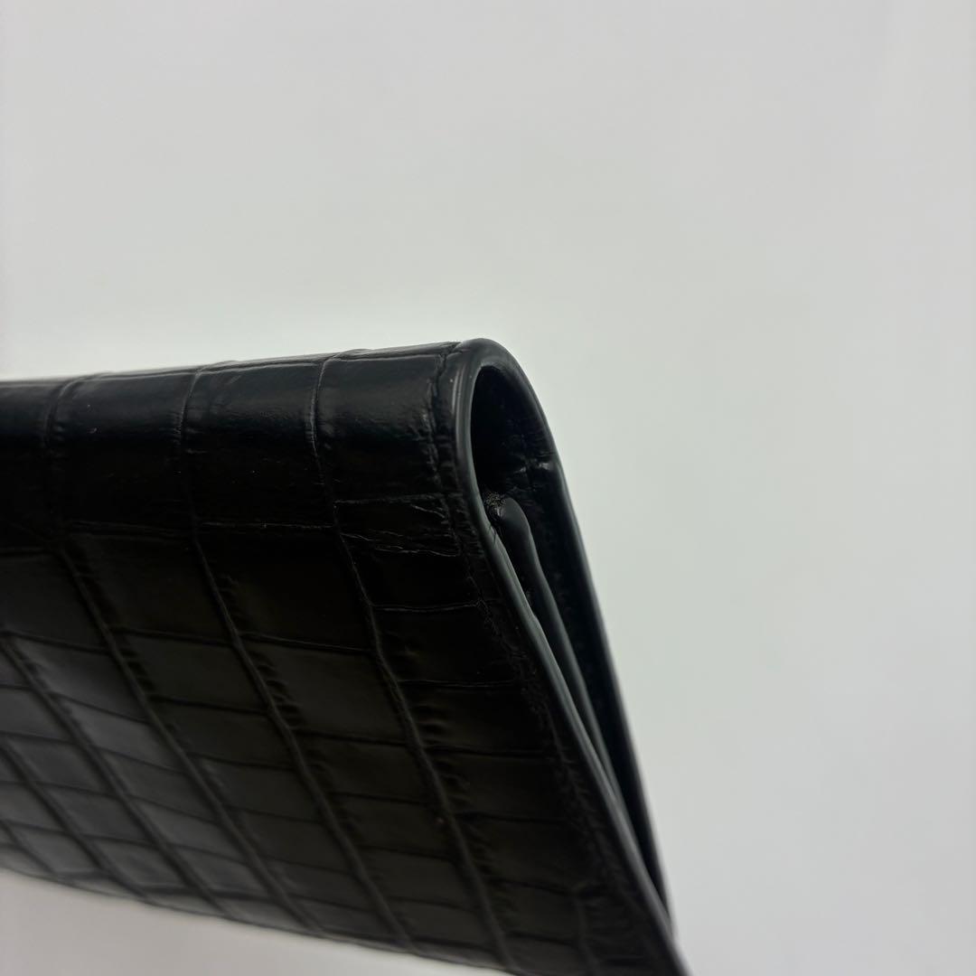 YSL クロコダイル風レザー 長財布 ブラック