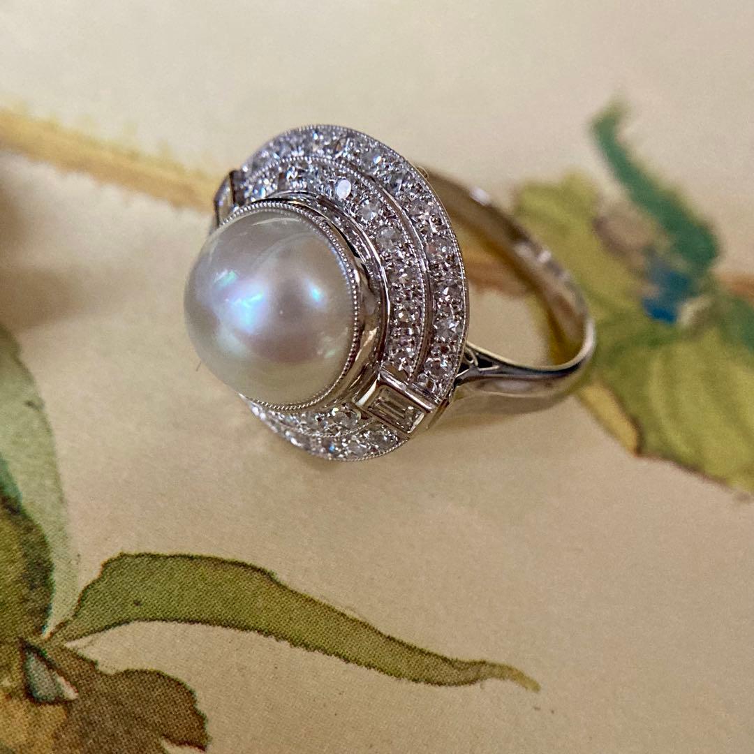 昭和初期　pm900 白蝶パール　ダイヤモンド　昭和レトロ　指輪　リング