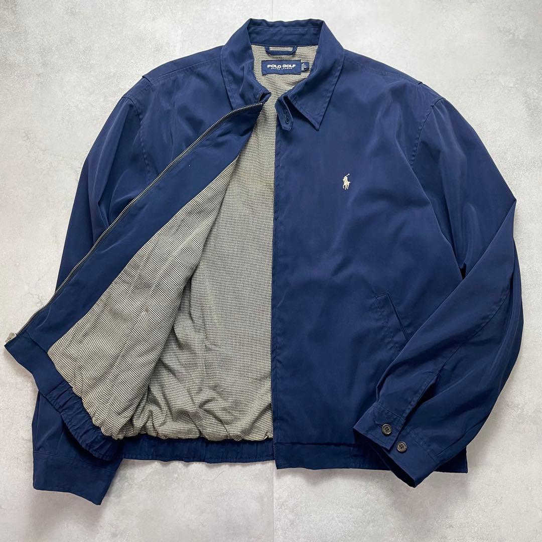 雰囲気抜群 90s ポロラルフローレン ゴルフ スウィングトップ 千鳥柄 紺 L