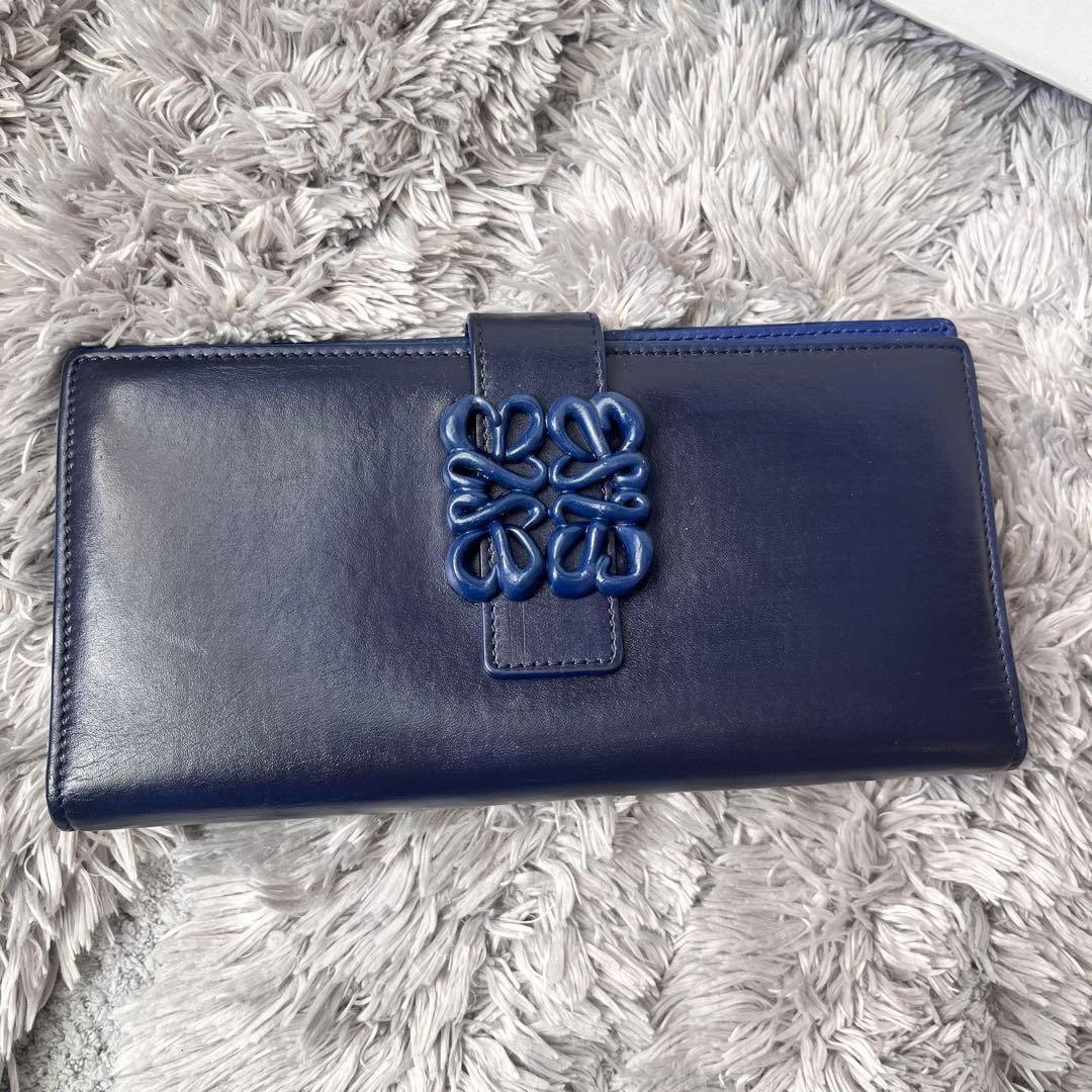 美品✨ロエベ　レア　立体アナグラムロゴ　ネイビー　長財布　メンズ　レディース