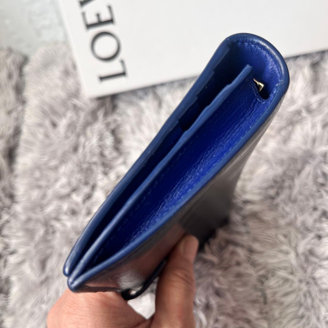 美品✨ロエベ　レア　立体アナグラムロゴ　ネイビー　長財布　メンズ　レディース