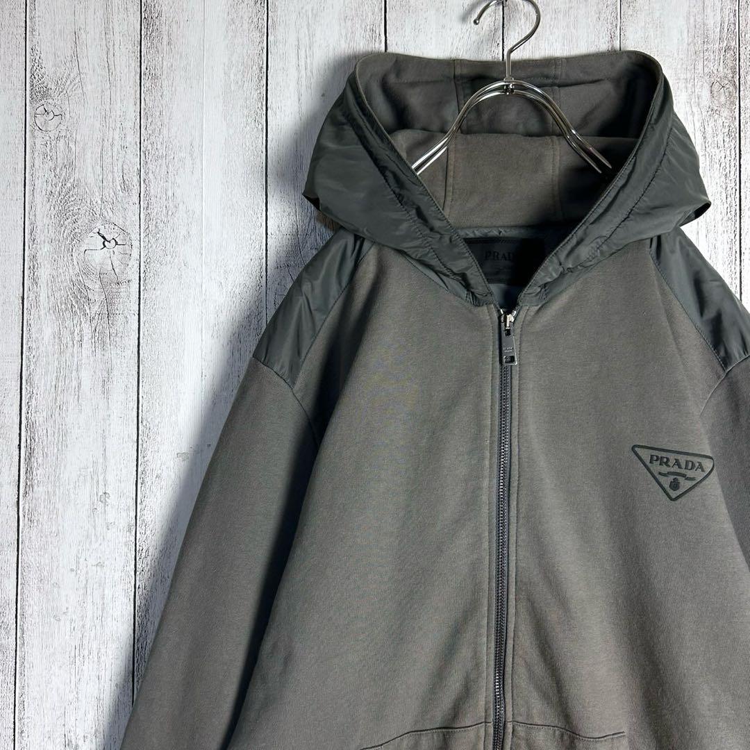5964【希少XXLサイズ】プラダ‪☆三角ロゴ入りジップパーカー ナイロン切替