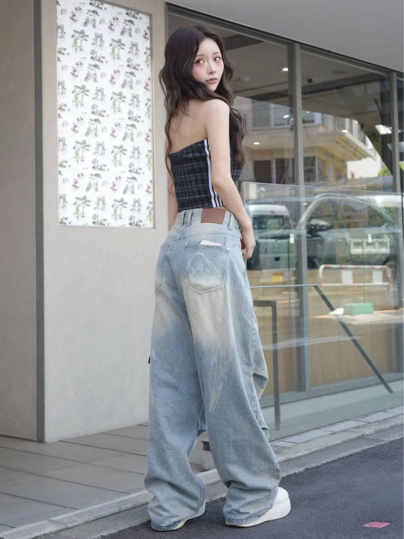 新品タグ付き ダーリッチ リメイクライクチェックベアトップ グリーン