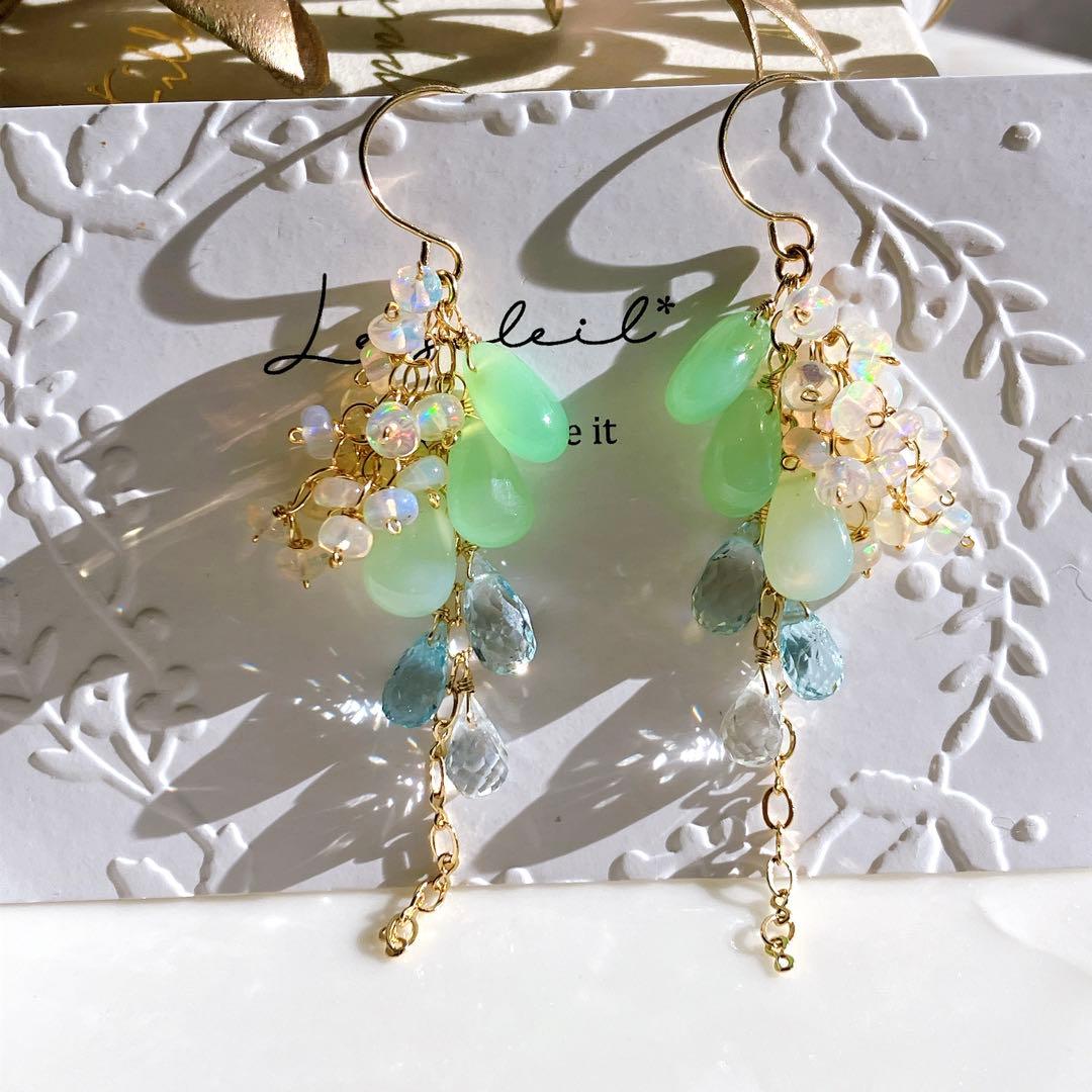 55◆グリーンオパール×エチオピアオパール×トパーズピアス✧14kgf