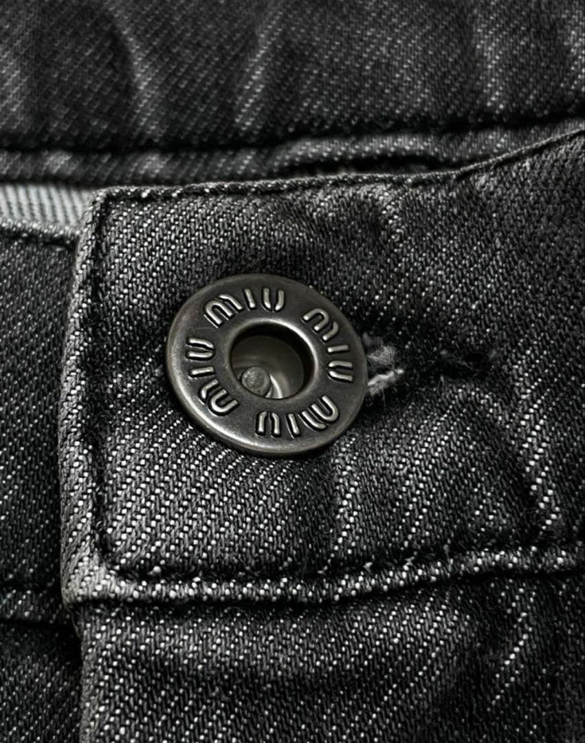 最終お値下げ！miumiu デニムパンツ　ロゴプレート付　アーカイブ　スキニー