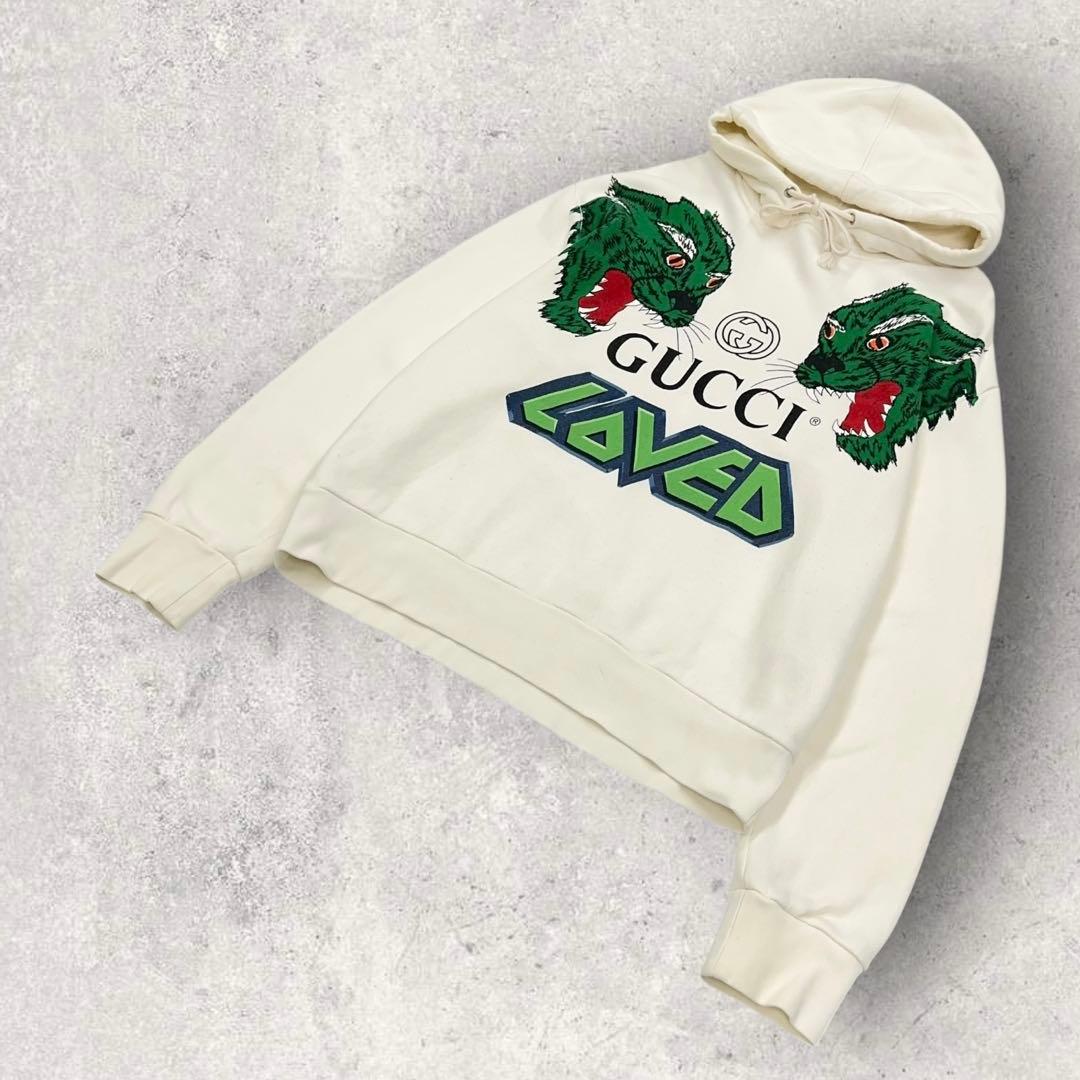 11630【美品】グッチ　タイガー　虎　定番カラーパーカー　白　人気モデル