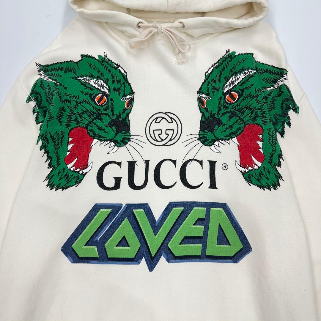 11630【美品】グッチ　タイガー　虎　定番カラーパーカー　白　人気モデル