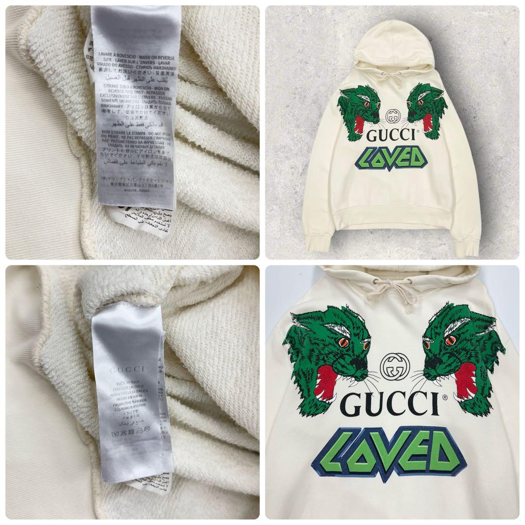 11630【美品】グッチ　タイガー　虎　定番カラーパーカー　白　人気モデル