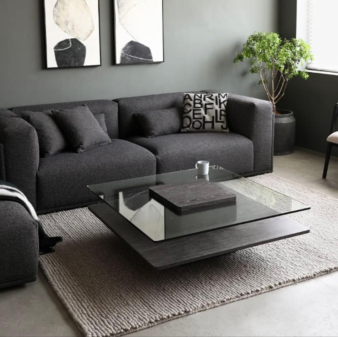 armoniaアルモニア ガラスセンターテーブル ブラック木目調 おしゃれ