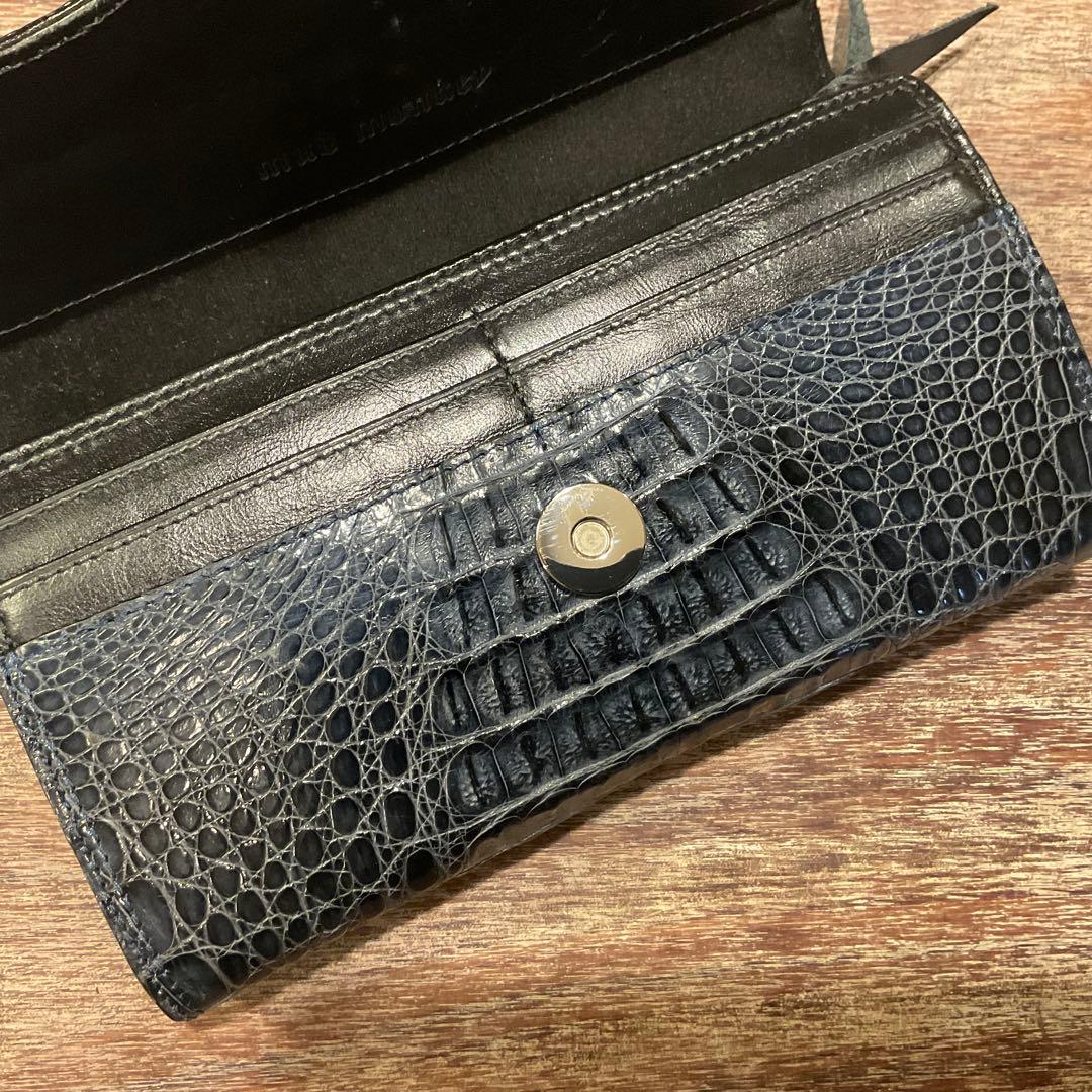美品！マッドモンキー ワニ革 カイマン 財布 長財布 二つ折りクロコ ネイビー