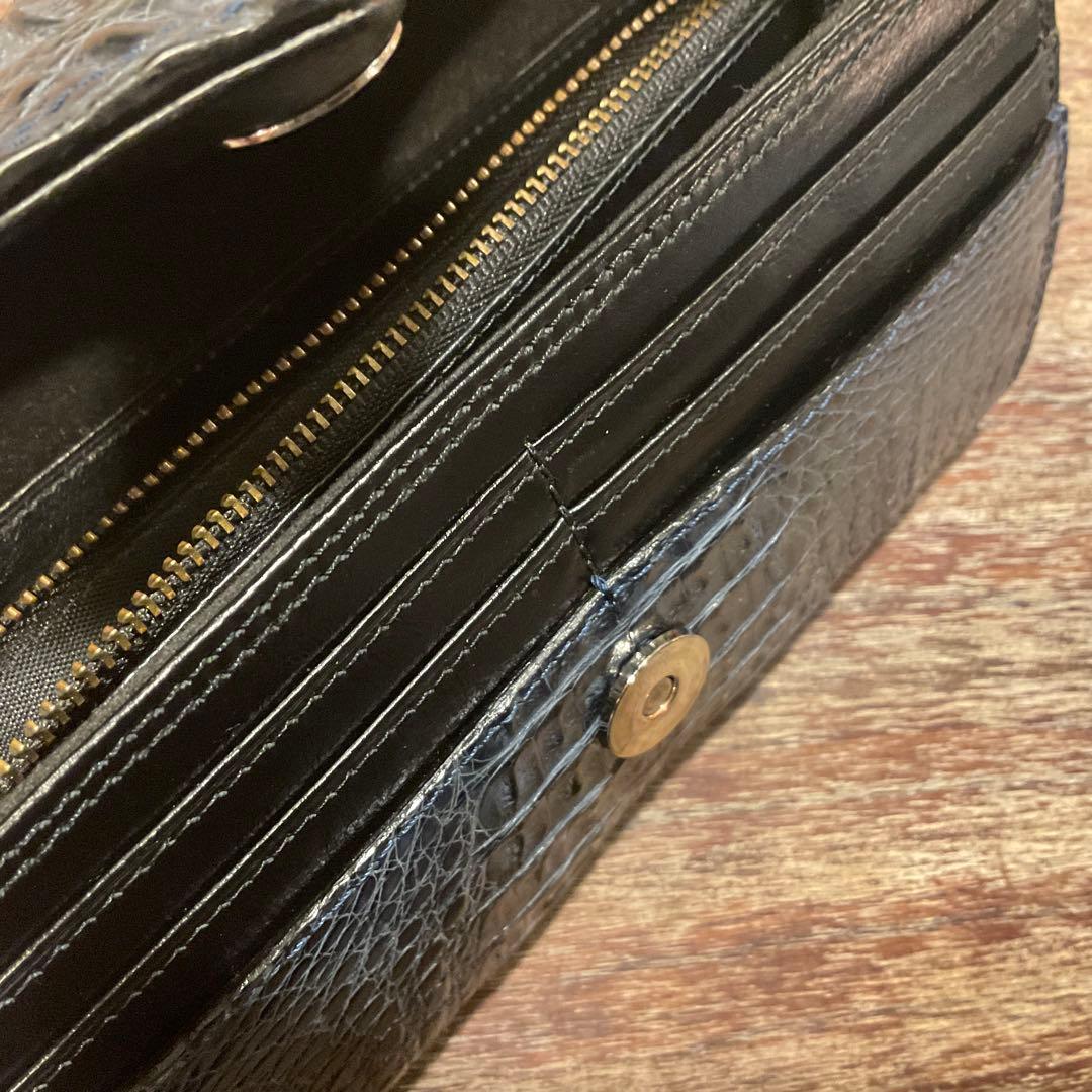 美品！マッドモンキー ワニ革 カイマン 財布 長財布 二つ折りクロコ ネイビー